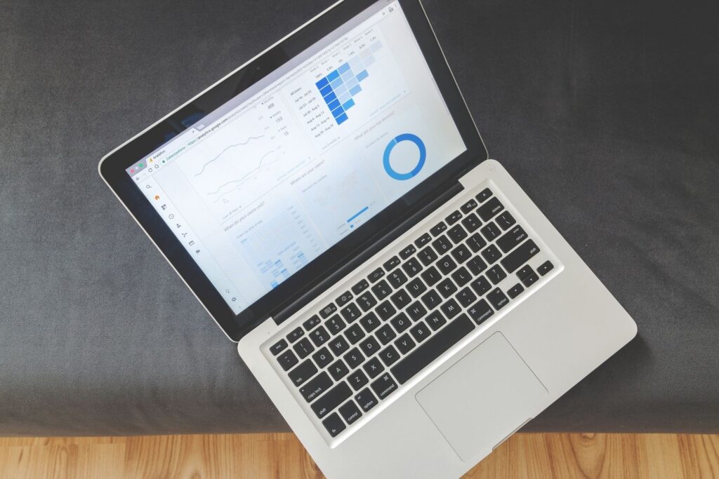 A laptop open on a marketing analytics dashboard