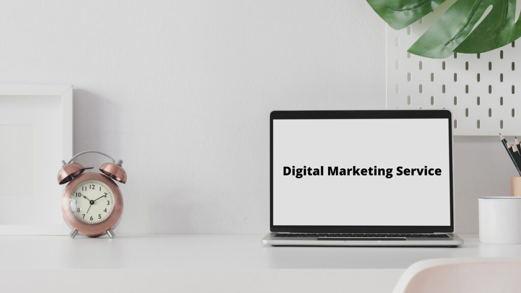 Laptop on a clean desk displaying digital marketing service, representing Meta ads for clinics
